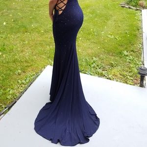 Jovani Navy Crystal Lace Up Prom Dress Size 4